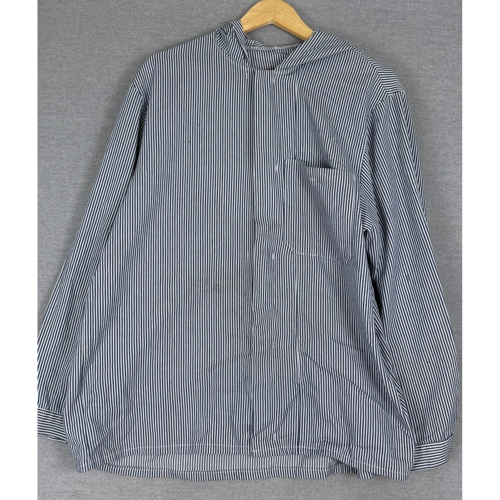 Vintage French Chore Jacket Hooded Striped Blue White Workwear Coat XL